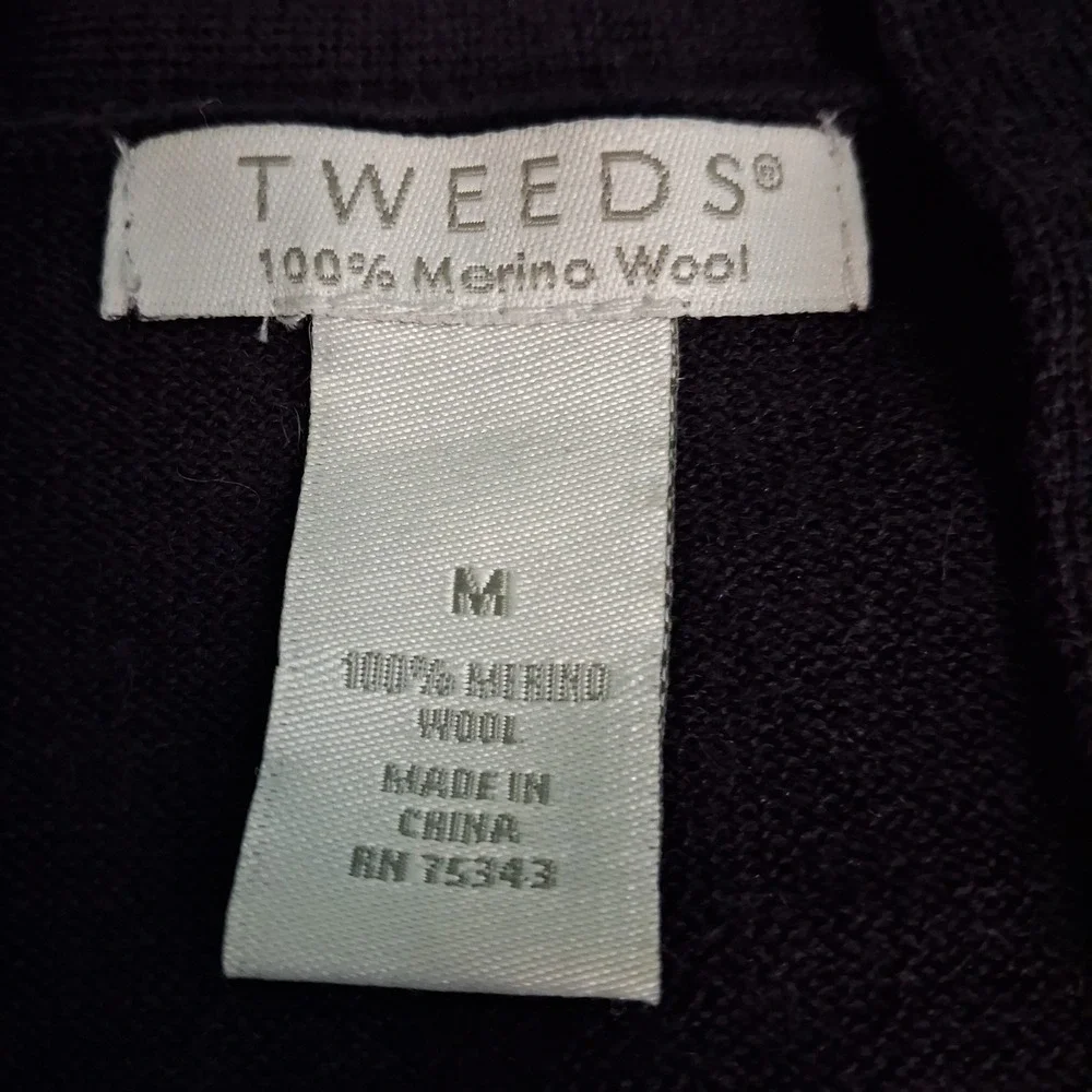 Tweeds Women's Cardigan Medium 100%  Merino Wool‎ Sweater Deep Purple Navy